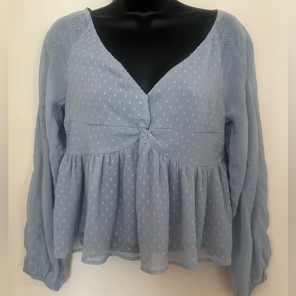 American Eagle Women's Light Blue Peplum Top